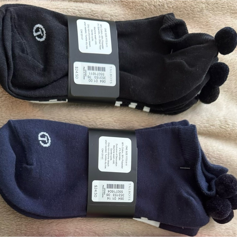 Talbots Casual Ankle Socks - Black/White and Navy/White sets - Picture 2 of 2